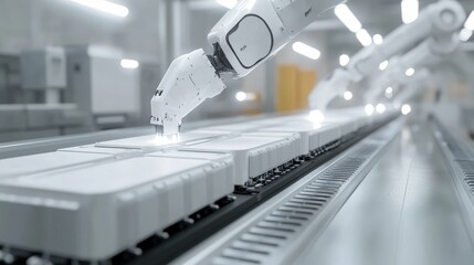 Poster - industrial automation robotic arms manufacturing facility technology showcase indoor environment clo