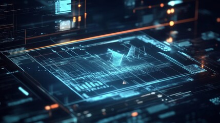 Poster - Digital blueprint analysis virtual space graphic design tech environment close-up view futuristic concept