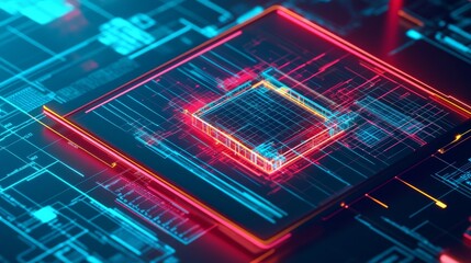 Poster - Digital circuit design showcase technology lab graphic visualization futuristic environment close-up view innovation concept
