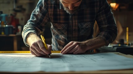 Poster - Drafting plans for a new project workshop architectural blueprint creative space close-up view design process