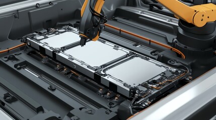 Poster - Automated battery assembly factory industrial process high-tech environment close-up view innovation