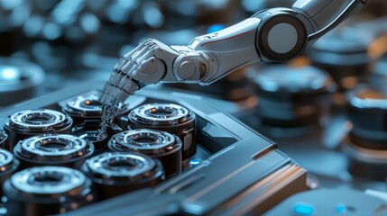 Poster - automated precision handling robotics lab manufacturing process industrial environment close-up view