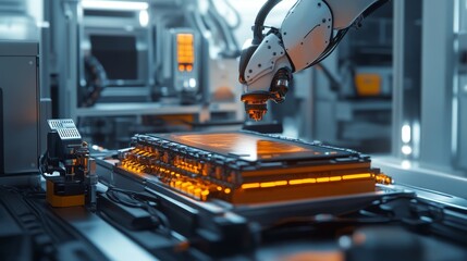 Poster - Automated manufacturing process high-tech facility industrial technology robotics environment close-up view innovation