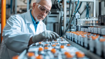 Poster - scientist conducting battery research laboratory photography industrial setting close-up innovations