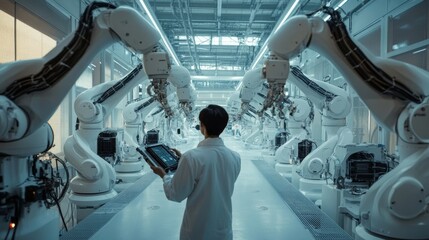 Poster - robotic automation manufacturing facility industrial technology modern factory inside view efficienc