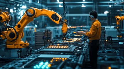 Poster - industrial automation in action manufacturing plant technology workflow modern environment close-up 