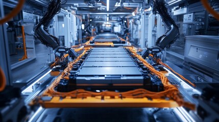 Poster - automated production process factory industrial machinery high-tech environment close-up view roboti