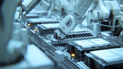 Poster - robotic automation in manufacturing industrial facility technology visualization high-tech environme