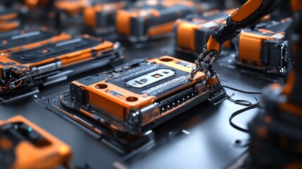 Poster - Robotic assembly line manufacturing facility industrial process high-tech environment close-up view automation innovation