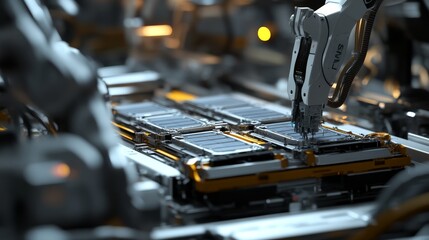 Poster - Automated robotics assembly factory floor manufacturing process high-tech environment close-up view innovation in production