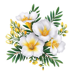 Wall Mural - Beautiful Floral Composition with White Flowers and Green Foliage, Perfect for Summer, Wedding, or Botanical Themes in Art and Design Projects