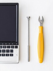 Leinwandbilder - A laptop is placed next to a screwdriver and a screw, emphasizing key tools for effective home computer repairs and maintenance. Generative AI