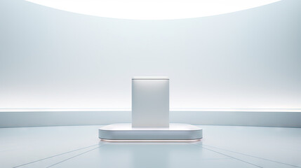 Poster - Futuristic pedestal with neon glow. Product presentation mock up for cosmetic product display. Podium, stage, pedestal or platform.