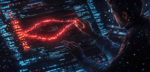 Poster - Doctor Interacting with AI-Powered Electronic Medical Record and DNA Hologram Interface