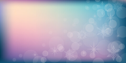 Poster - Christmas vector gradient bokeh pastel shining stars and snowflakes abstract wallpaper, smooth light ray liquid color blend backdrop design