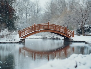 Wall Mural - Snowy lake bridge