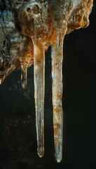 Wall Mural - Stunning photorealistic icicle with gelatin dripping, showcasing natural textures and contrast
