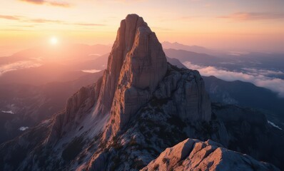 Wall Mural - Majestic mountain peak at sunset