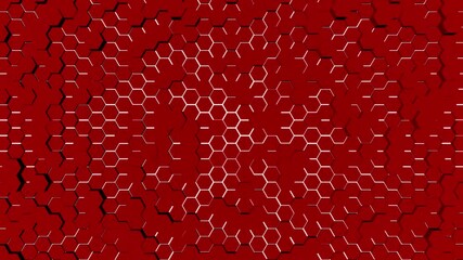 Poster - Red 3D hexagons moving dynamically in a futuristic animation.
