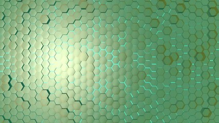 Poster - Turquoise 3D hexagons shifting dynamically in a seamless animation.