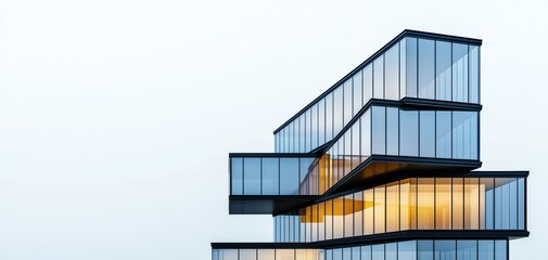 Aufkleber - Infrastructure elegant concept. Modern architectural design featuring a layered building with extensive glass facades and sleek lines against a light background.