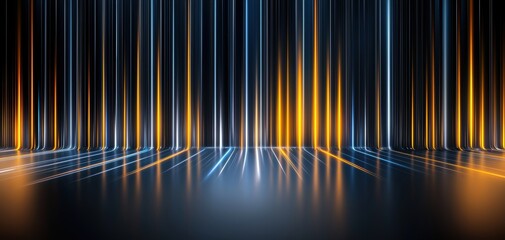 Poster - Infrastructure elegant concept. Vibrant abstract background featuring vertical light beams in blue and orange hues, conveying energy and movement.