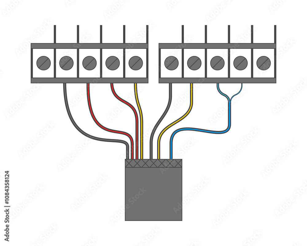Electrical Wiring Diagram with Terminal Blocks and Colored Wires Stock