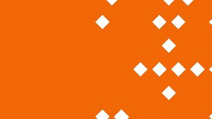Poster - Animated white squares moving dynamically on an orange background.