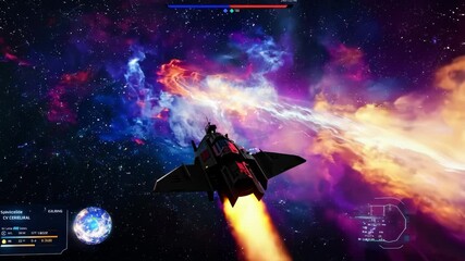 Poster - Space ship flying through the galaxy, future technology and sci-fi concept