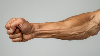 Wall Mural - A male arm highlighting the inner part of the forearm with the hand open, empty white flat background.
