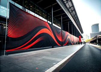Poster - Abstract Black and Red Tech Wavy Banner Design for Modern Web Header Background with a Dynamic and Futuristic Aesthetic Ideal for Technology and Digital Projects