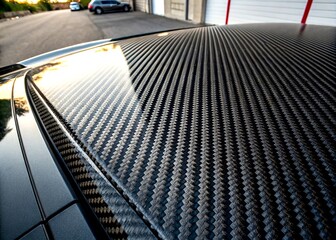 Poster - Abstract Black Carbon Fiber Striped Background with Copy Space for Creative Design, High-Tech Aesthetics, and Modern Applications in Various Industries