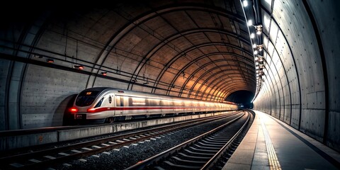 Poster - Abstract Motion Blur of High-Speed Train in a Tunnel Creating a Dynamic Architectural Photography Scene with a Focus on Streamlined Design and Movement