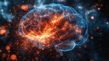 Poster - Neural activity visualization digital realm abstract graphics sci-fi environment close-up view brain functionality insight