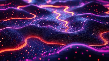 Poster - Dynamic light patterns abstract landscape digital art futuristic environment aerial view visual concept