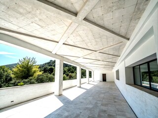 Poster - Aerial Abstract Minimalist Architecture: White Concrete Ceiling with Geometric Texture and Simple Design in a Modern Space