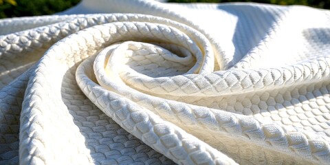 Poster - Aerial Close-Up View of Soft White Fabric with Delicate Texture and Subtle Shadows Capturing the Essence of Fabric Design for Fashion and Interior Decor Projects