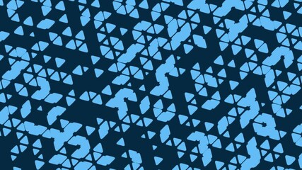 Poster - Bright turquoise polygonal fragments dynamically breaking apart on a navy blue background. Seamless looping animation.