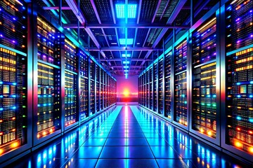 Poster - Architectural Photography of a Precision Supervisor Overseeing Server Clusters for Advanced AI Processing and Storage Solutions in a Modern Data Center Environment
