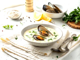Poster - Candid Photography of a Seamless Plain Mussel White Solid Color Background Suitable for Creative Projects and Minimalistic Designs with High-Quality Resolution and Versatile Use