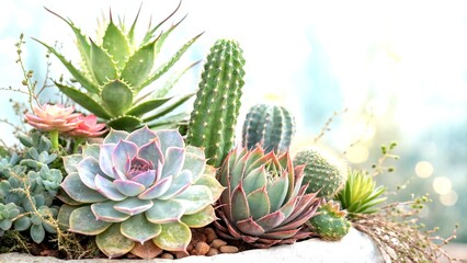 Poster - Captivating Double Exposure Photography of Cacti and Succulents Blending with Watercolor Elements for a Unique Artistic Representation