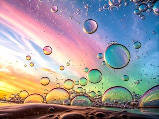 Poster - Captivating Long Exposure Abstract Background Featuring Colorful Water and Oil Bubbles in a Dreamlike Composition for Artistic and Modern Visuals
