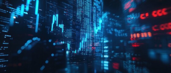 Poster - Abstract Digital Data Visualization: Dynamic Stock Market Charts and Financial Information