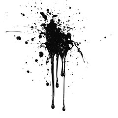 Leinwandbilder - Black ink dripping and forming splashes on a clear backdrop, perfect for adding a grungy flair to designs