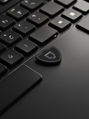 Leinwandbilder - This close-up depicts a sleek keyboard with a shield icon, emphasizing the importance of cybersecurity in technology today. Generative AI