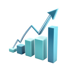 Poster - 3d bar graph with increasing arrow indicating growth, success and positive business results on a transparent background