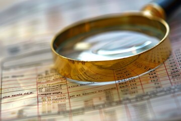 Poster - Magnifying glass is focusing on financial spreadsheet data for a business audit