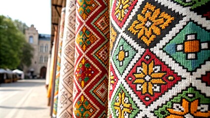 Poster - Close-Up of Pixelated Patterns Showcasing Vibrant Colors and Intricate Designs with Ample Copy Space for Creative Use in Digital Art and Graphic Design Projects