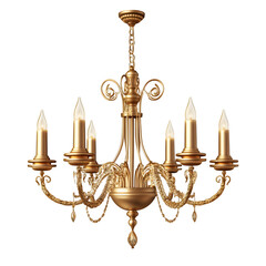 Poster - Luxurious golden chandelier with glowing candles casting an elegant ambiance, set against a transparent background