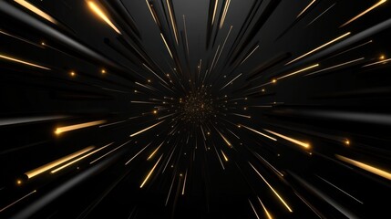 Poster - Mesmerizing cosmic scene with golden light streaks radiating from a central point in a dark background